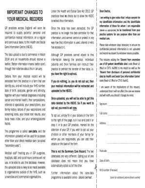 UK Medical Records Opt-Out Form