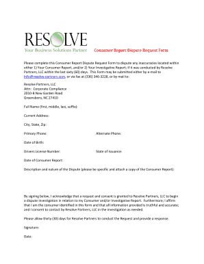 Consumer Report Dispute Request Form
