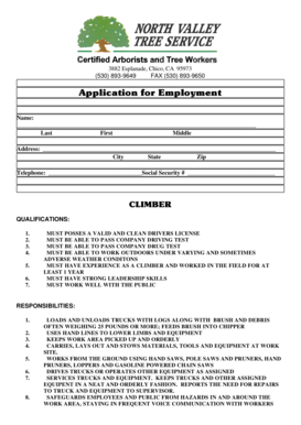Climber Employment Application Form