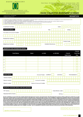 Oasis Collective Investment Scheme Redemption Form