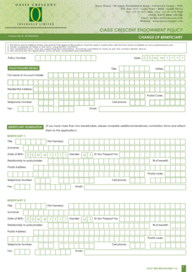 Oasis Crescent Endowment Policy Beneficiary Change Form