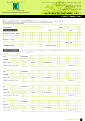 Oasis Crescent Endowment Policy Beneficiary Change Form