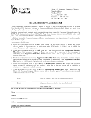 Liberty Life Disability Reimbursement Agreement