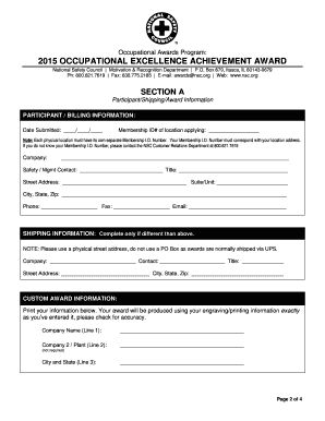 2015 Occupational Excellence Achievement Award Application