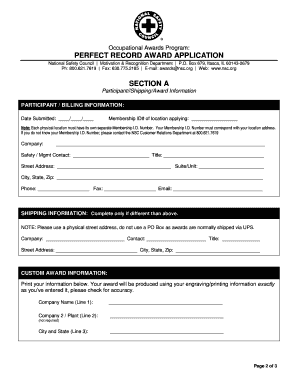 Perfect Record Award Application