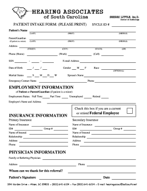 Patient Intake Form for Audiology