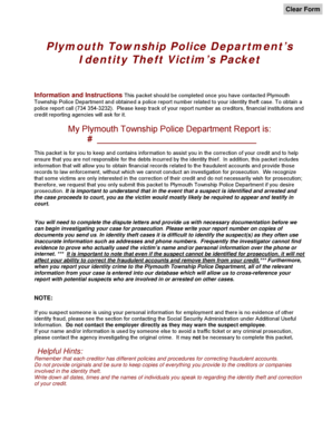 Plymouth Township Identity Theft Victim's Packet