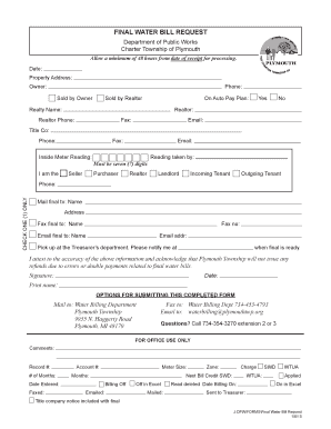 Final Water Bill Request Form