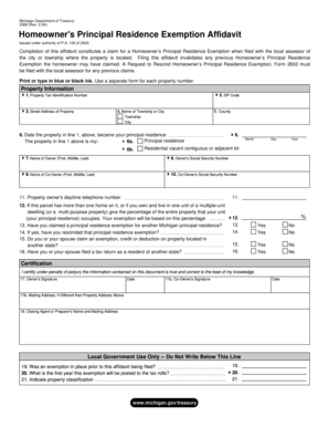 Michigan Homeowner's Principal Residence Exemption Affidavit
