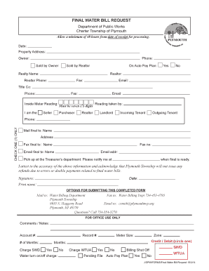 Final Water Bill Request Form