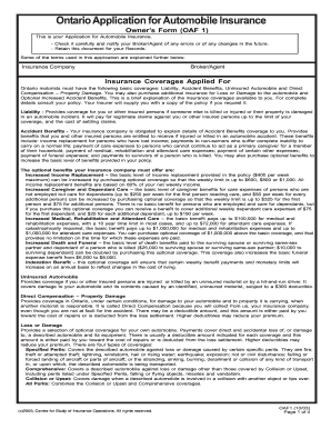Ontario Automobile Insurance Application