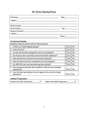 BL Series Startup Form