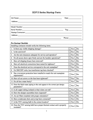 H3/V3 Series Startup Form