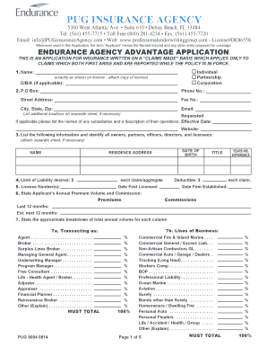 Endurance Agency Advantage Insurance Application