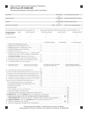 2014 Form RI-1040X-NR Amended Nonresident Income Tax Return
