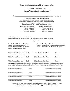 Parent Teacher Conference Schedule Form