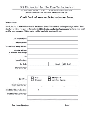 Credit Card Information Authorization Form