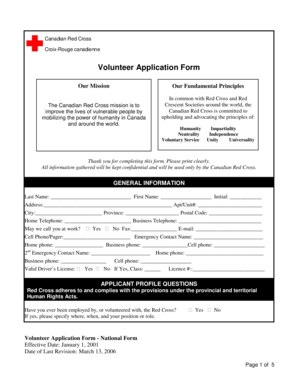 Canadian Red Cross Volunteer Application Form