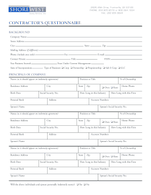 Contractor's Questionnaire