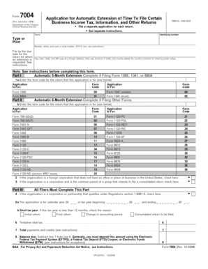 IRS Form 7004 Application for Automatic Extension