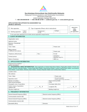 Malaysian Mobile Service Apparatus Assignment Form
