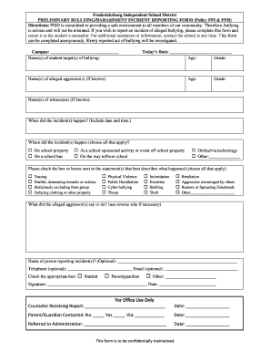 Bullying Incident Reporting Form