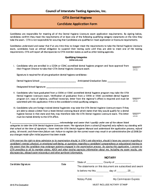 CITA Dental Hygiene Candidate Application Form