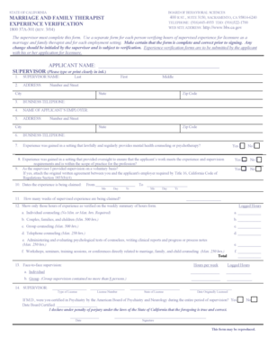 California Marriage and Family Therapist Experience Verification