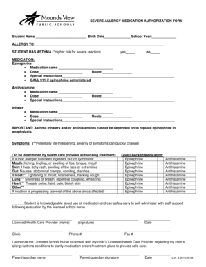 Severe Allergy Medication Authorization Form
