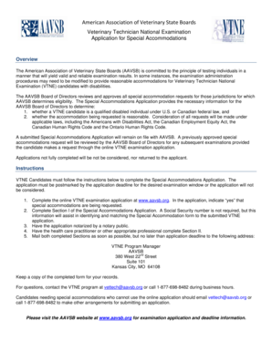 Veterinary Technician National Examination Special Accommodations Application