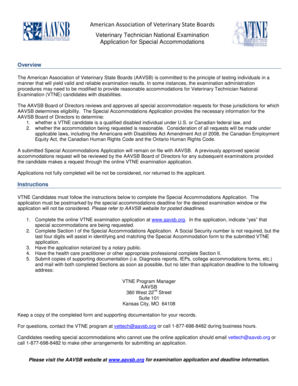 Veterinary Technician National Examination Special Accommodations Application