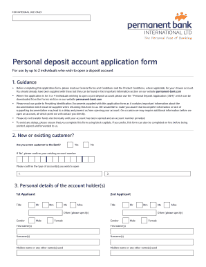 Personal Deposit Account Application Form