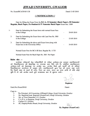 Notification for Submission of Exam Form of B.C.A. III Sem. (Regular ... - jiwaji