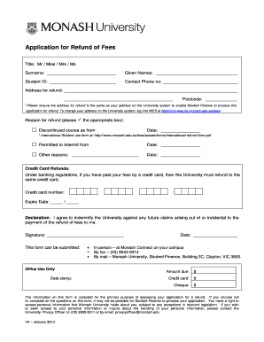 Monash University Fee Refund Application