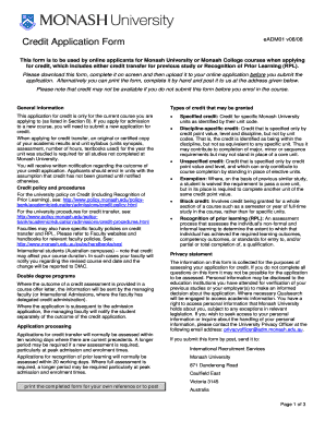 Monash University Credit Application Form