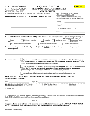 Michigan Friend of the Court Records Access Request