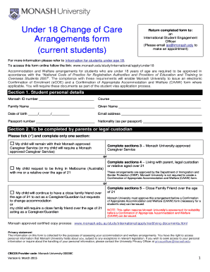Under 18 Accommodation and Welfare Arrangements Form