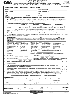Nurses Individual Professional Liability Insurance Application