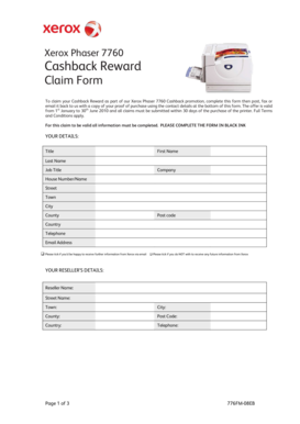 Xerox Phaser 7760 Cashback Claim Form