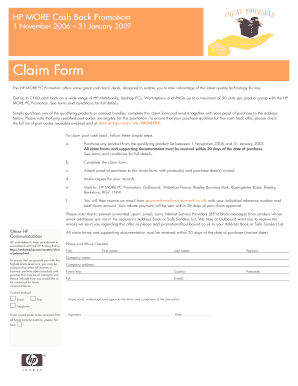 HP MORE Cash Back Promotion Claim Form
