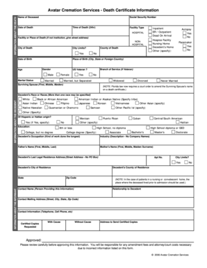 Florida Death Certificate Information Form