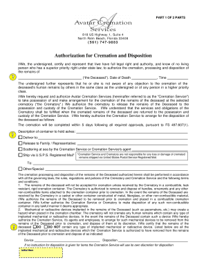 Authorization for Cremation and Disposition