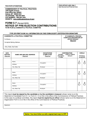 Montana Notice of Pre-Election Contributions