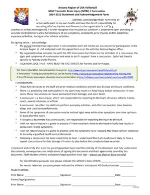 Arizona Volleyball Concussion Statement and Acknowledgement Form