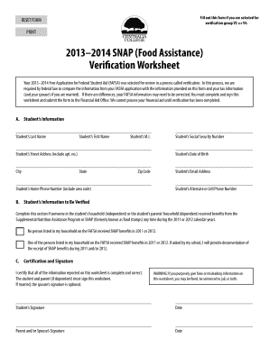 2013–2014 SNAP Verification Worksheet