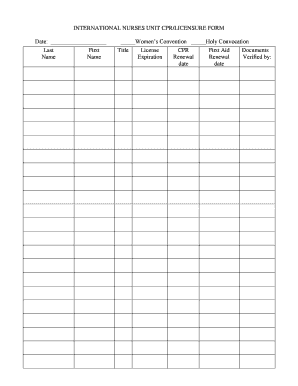 International Nurses Unit CPR/Licensure Form