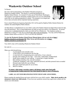 Waskowitz Outdoor School Permission Form