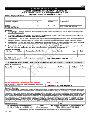 Highline School District Flexible Spending Arrangement Claim Form