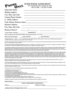Promo Only Music Subscription Agreement