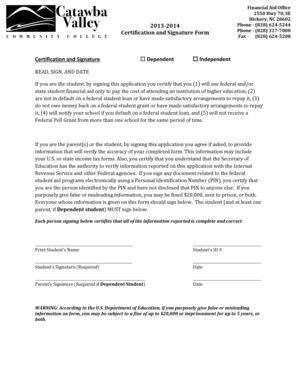2013-2014 Financial Aid Certification and Signature Form
